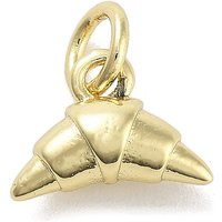 Rack Plating Croissant Brass Pendants with Jump Rings, 18K Gold Plated