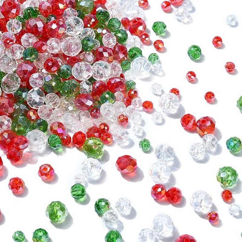 Perles en Verre Thématiques de Noël, Rondelle Facettée, 150G — Perles à bijoux