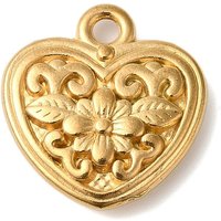 Pendentif en Acier Inoxydable 304 avec Cœur et Fleur — Breloques et pendentifs