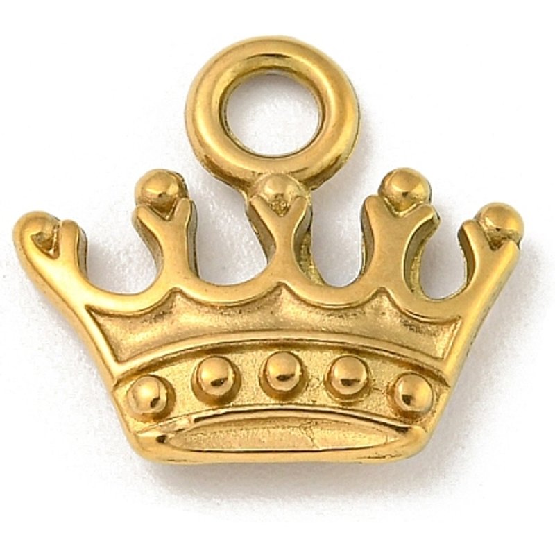 Ion Plating 304 Stainless Steel Crown Charm, 18K Gold Plated