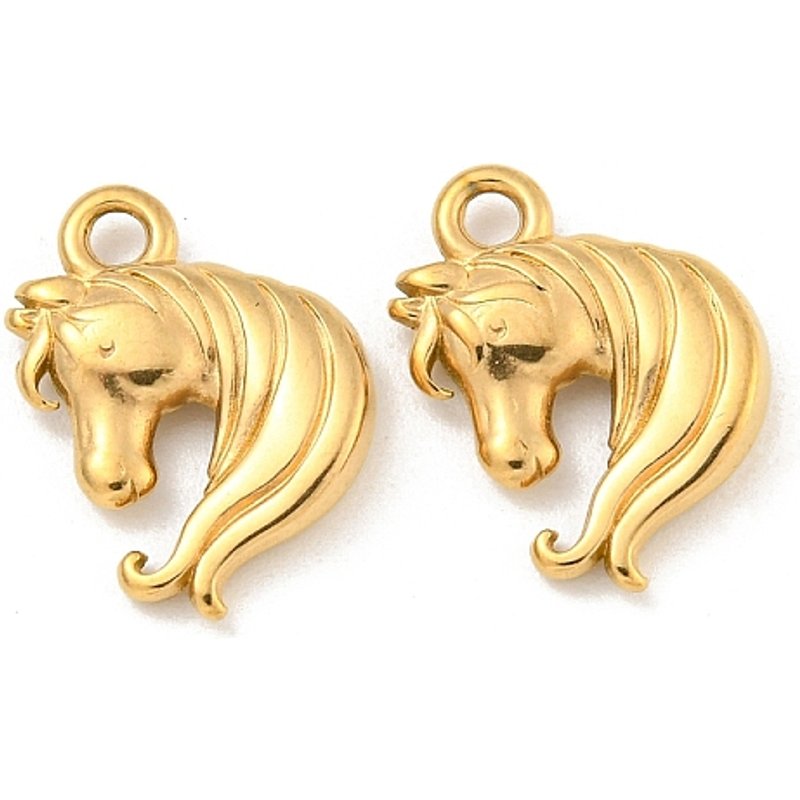 Charm en Acier Inoxydable 304 Plaqué Or 18K, Tête de Cheval — Breloques et pendentifs