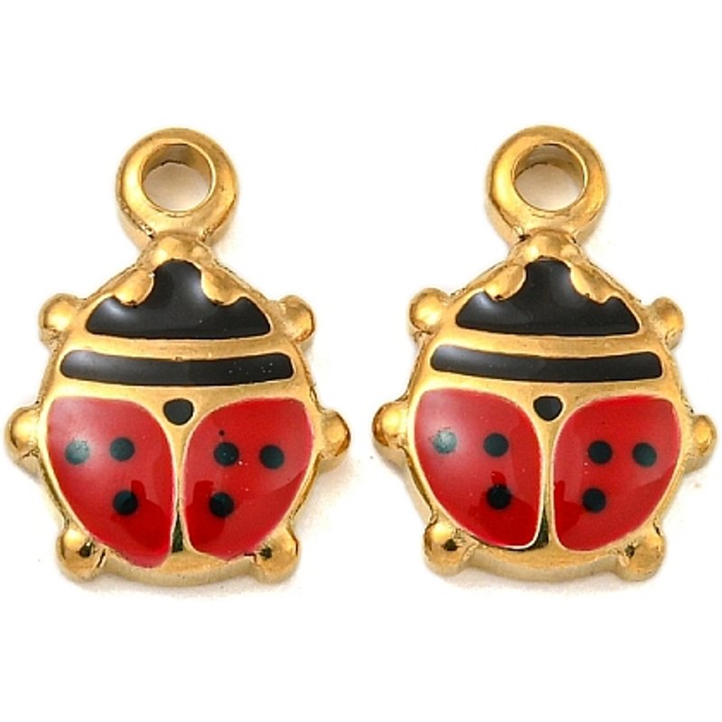 304 Stainless Steel Enamel Ladybug Charm with 18K Gold Plating — Charms & Pendants