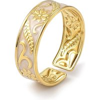 304 Stainless Steel Enamel Open Cuff Ring for Women, 18K Gold Plated