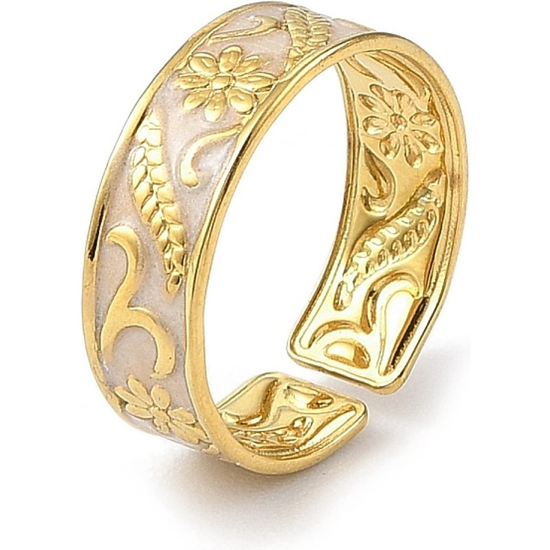 Bague ouverte en acier inoxydable 304 émaillé pour femmes, plaquée or 18K — Bijoux fantaisie