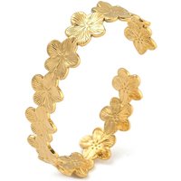 Bracelet Jonc en Acier Inoxydable Plaqué Or 18K avec Motif Floral