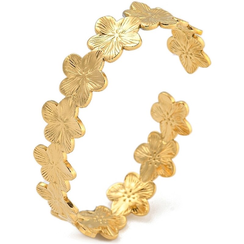 18K Gold Plated Stainless Steel Cuff Bangle with Flower Design — Bracelet Women