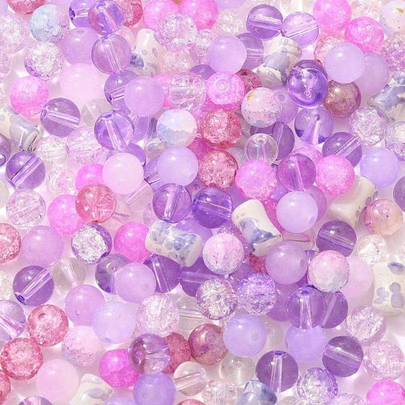 Mixed Style Glass Beads, Round, Medium Orchid, 8-10mm — Jewelry Beads