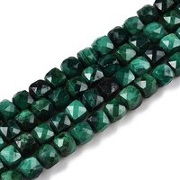 Brins de perles de malachite naturelle, cube facetté, 4-5mm, trou de 0.8mm