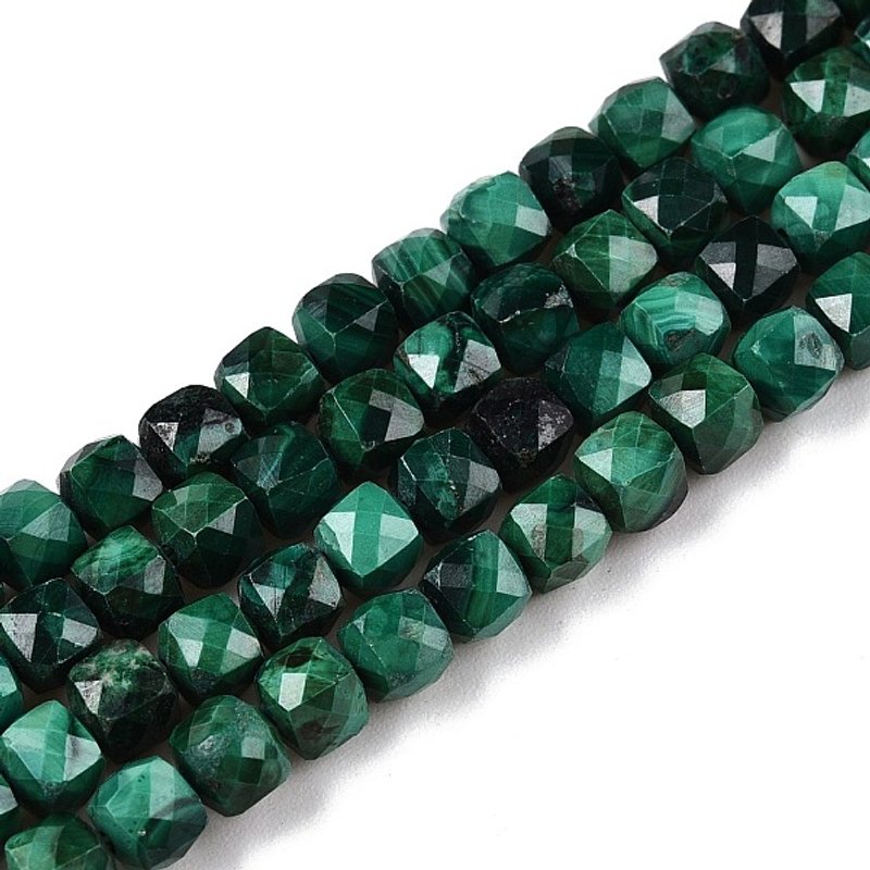 Brins de perles de malachite naturelle, cube facetté, 4-5mm, trou de 0.8mm — Perles à bijoux