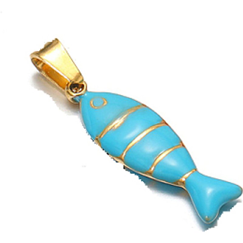 Pendentif en Acier Inoxydable avec Charm Sardine en Émail, Bleu Ciel — Breloques et pendentifs
