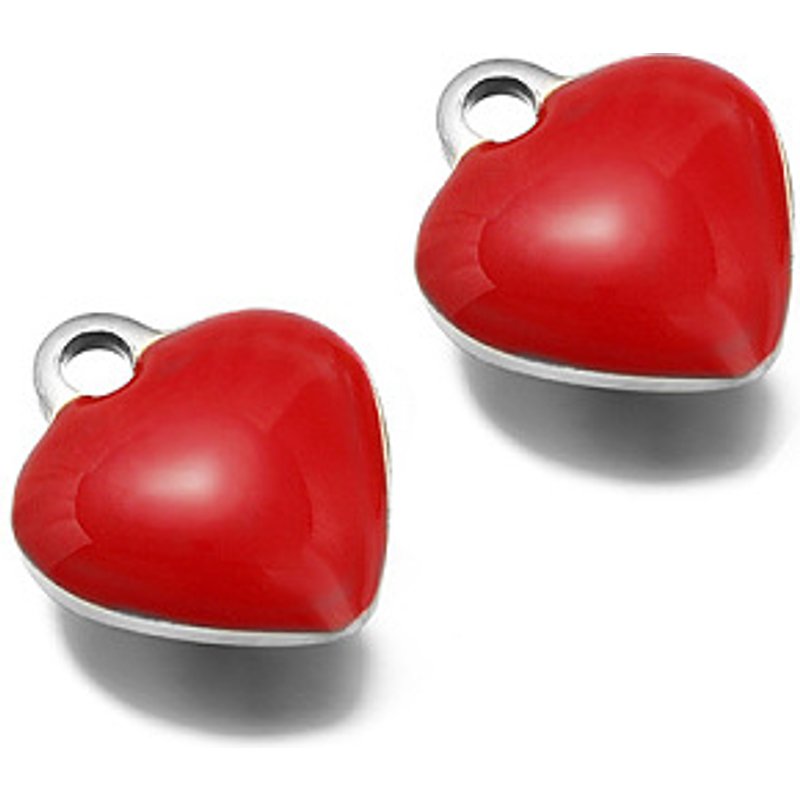 Charm en Acier Inoxydable en Forme de Cœur avec Émail Rouge, 8x9mm — Breloques et pendentifs