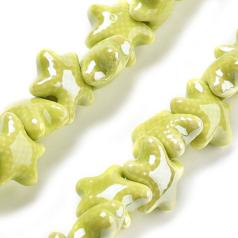 Handmade Porcelain Starfish Beads, Green Yellow, 40pcs/strand — Jewelry Beads