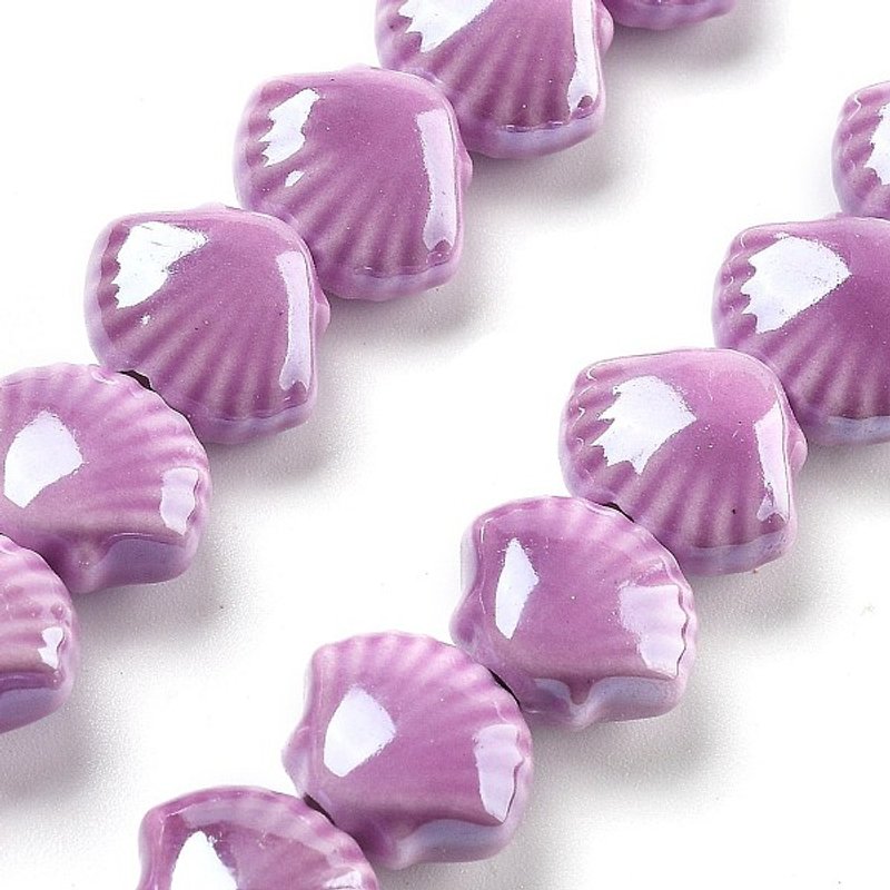 Handmade Porcelain Shell Shape Beads, Orchid, 35pcs/strand — Jewelry Beads