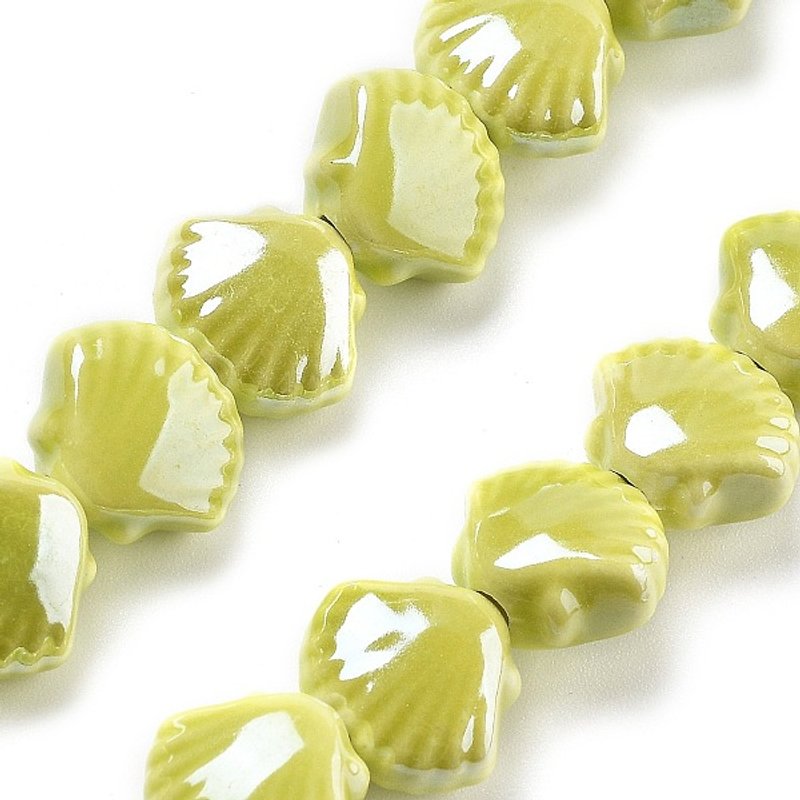 Handmade Porcelain Shell Beads, Light Khaki, 35pcs/Strand — Jewelry Beads