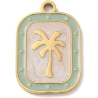 304 Stainless Steel Enamel Pendant with Coconut Tree Charm