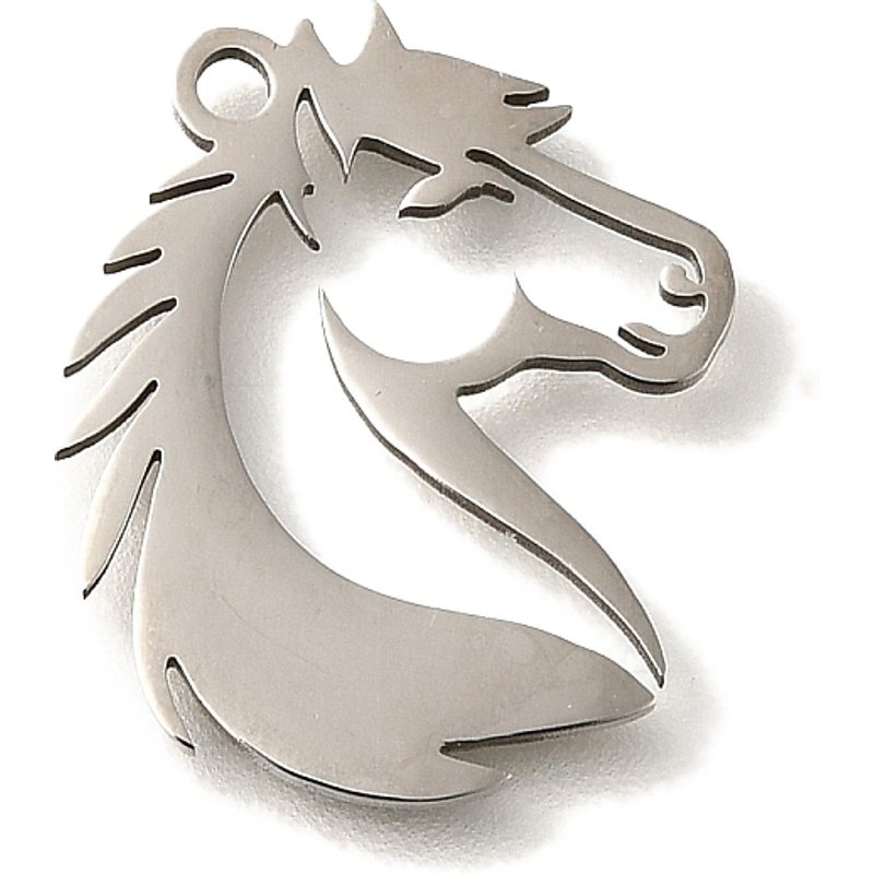 201 Stainless Steel Horse Charms, 17.5x15.5mm with 1.5mm Hole — Charms & Pendants