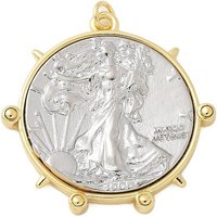 Pendants Ronds Plat en Laiton avec Pièce, Sans Cadmium, Platine & Or — Breloques et pendentifs