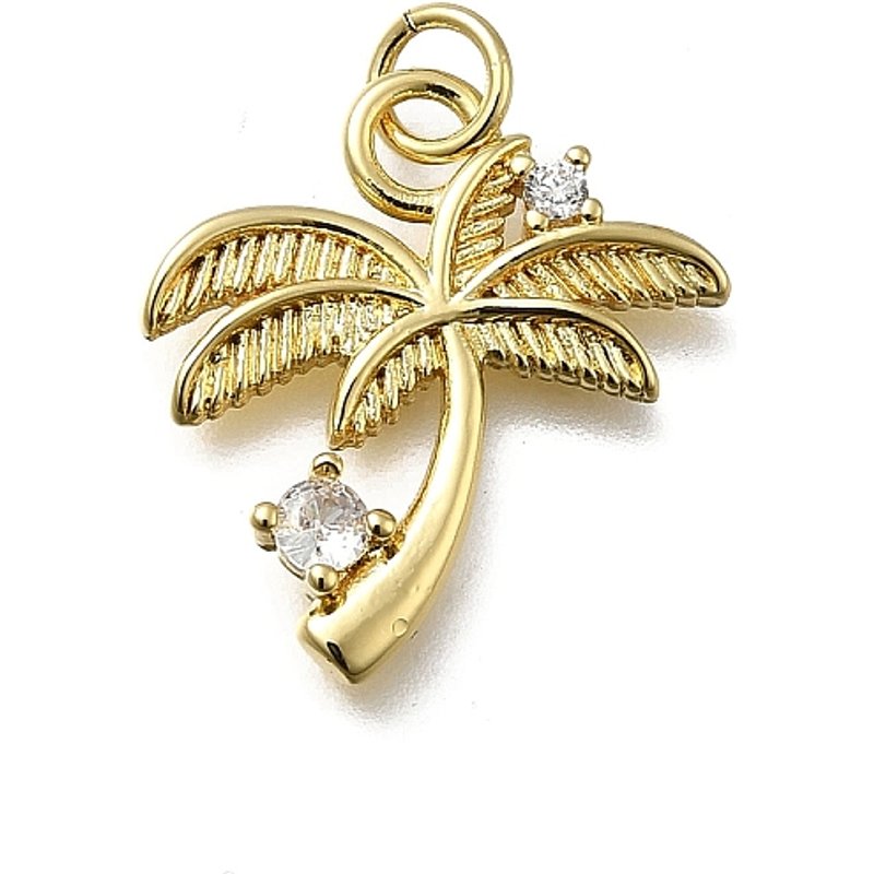 Brass Micro Pave Cubic Zirconia Palm Tree Pendant with Jump Ring — Charms & Pendants