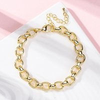 Brass Oval Link Chain Bracelet for Women and Men, 18K Gold Plated