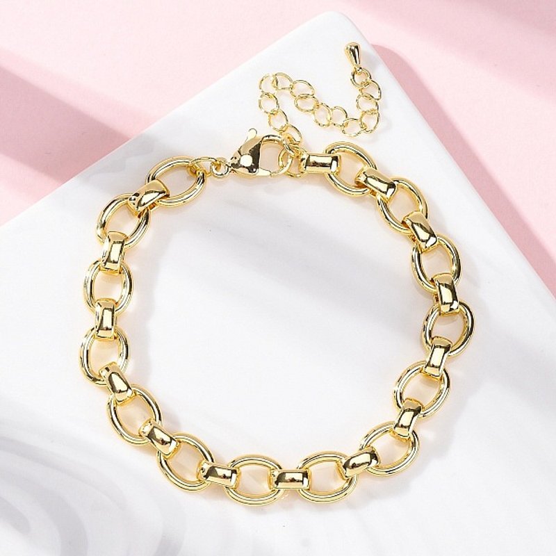 Bracelet en Chaîne Ovale en Laiton pour Femmes et Hommes, Plaqué Or 18K — Bracelet Femme