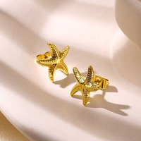 Boucles d'oreilles en acier inoxydable 304 en forme d'étoile de mer, plaqué or 18K — Bijoux fantaisie