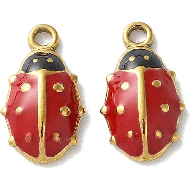 Charm en Acier Inoxydable 304 avec Émail et Plaquage Ionique - Coccinelle — Breloques et pendentifs