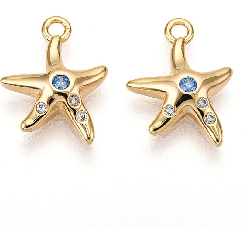 Brass Micro Pave Cubic Zirconia Starfish Charm, 18K Gold Plated — Charms & Pendants