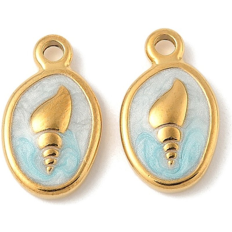 Pendants en Émail Ovales en Acier Inoxydable 304 avec Charms Conch — Breloques et pendentifs