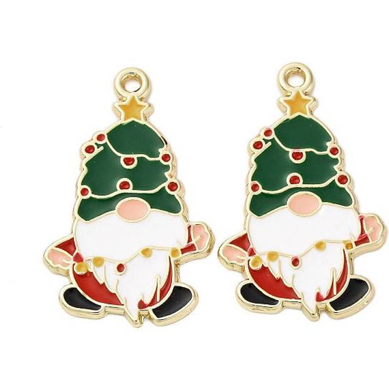 Pendentif Gnome de Noël, Doré et Vert Foncé, 30.5x19mm — Breloques et pendentifs