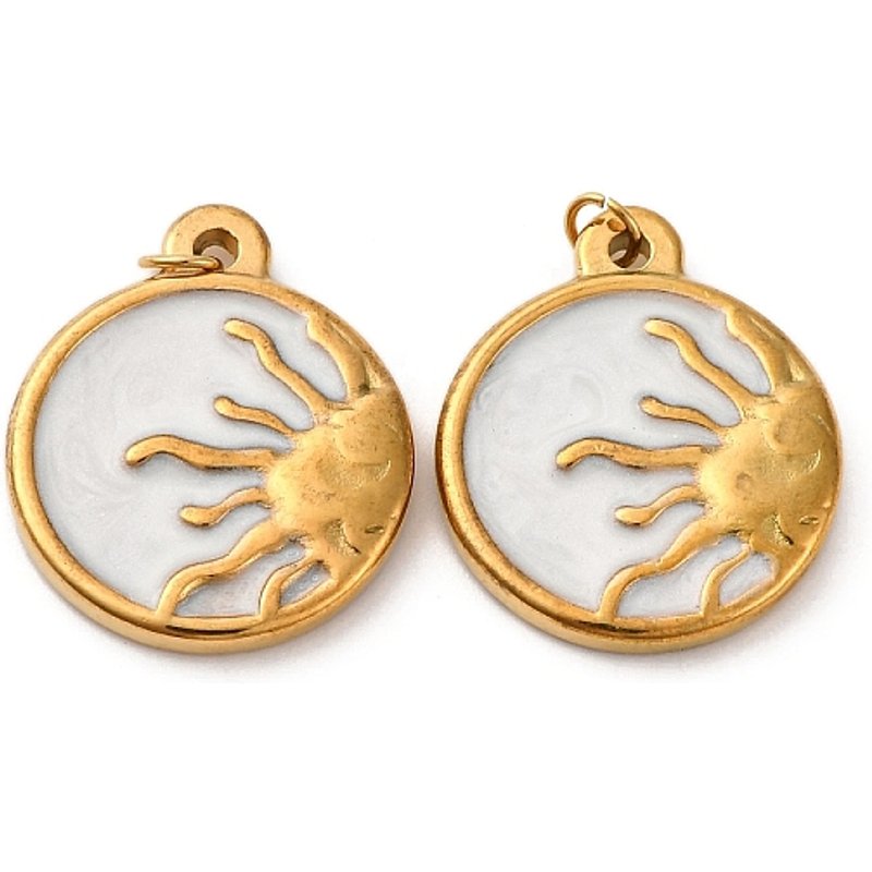 Pendentif en Acier Inoxydable avec Charme Soleil et Anneau, Plaqué Or 18K — Breloques et pendentifs