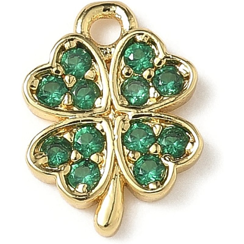 Charms en laiton Micro Pave Zirconia Cubique, Trèfle, Plaqué Or 18K — Breloques et pendentifs
