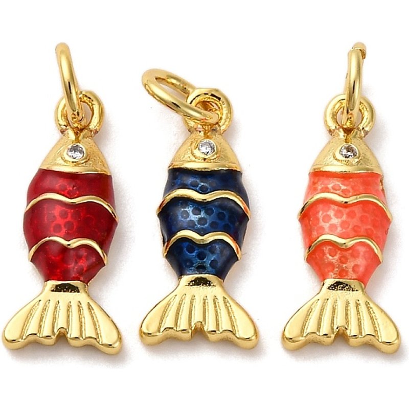 Brass Micro Pave Cubic Zirconia Enamel Fish Charms with Jump Ring — Charms & Pendants
