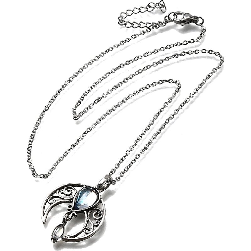 Collier Pendentif Bohemian Hollow Moon avec Pierre de Lune Naturelle — Collier pendentif