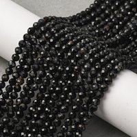 Brins de Perles de Tourmaline Noire Naturelle, Ronde Facettée, 3mm — Perles à bijoux
