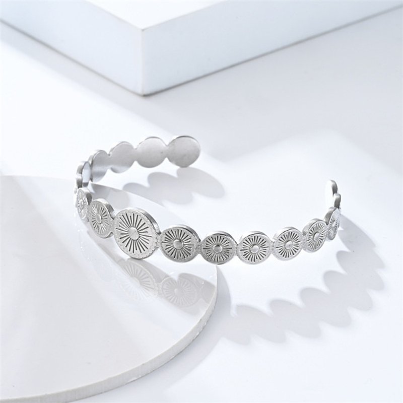 Flat Round 304 Stainless Steel Cuff Bangle for Women — Bracelet Women