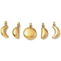 Ensemble de 5 Charms en Acier Inoxydable, Ronds & Lune, Doré — Breloques et pendentifs