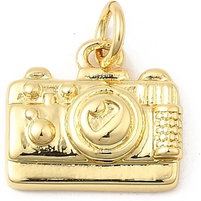 Brass Camera Charms, 18K Gold Plated, Lead Free, 12x13x4mm — Charms & Pendants