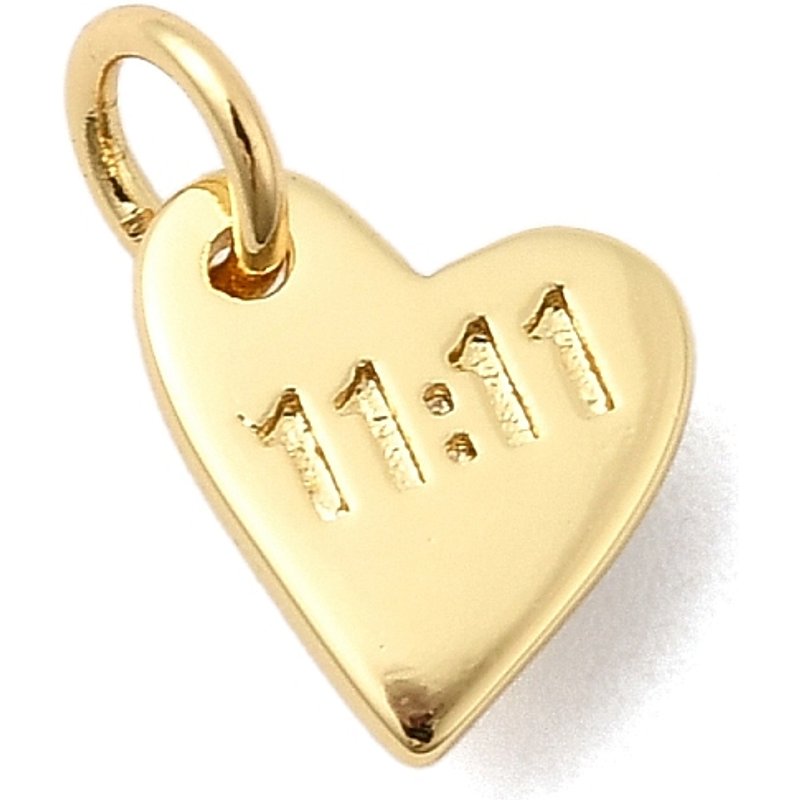 Brass Heart Pendant with 11:11 Inscription, 18K Gold Plated — Charms & Pendants