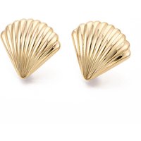 Brass Shell Shape Stud Earring Findings with Loop, Nickel Free — Jewelry Findings