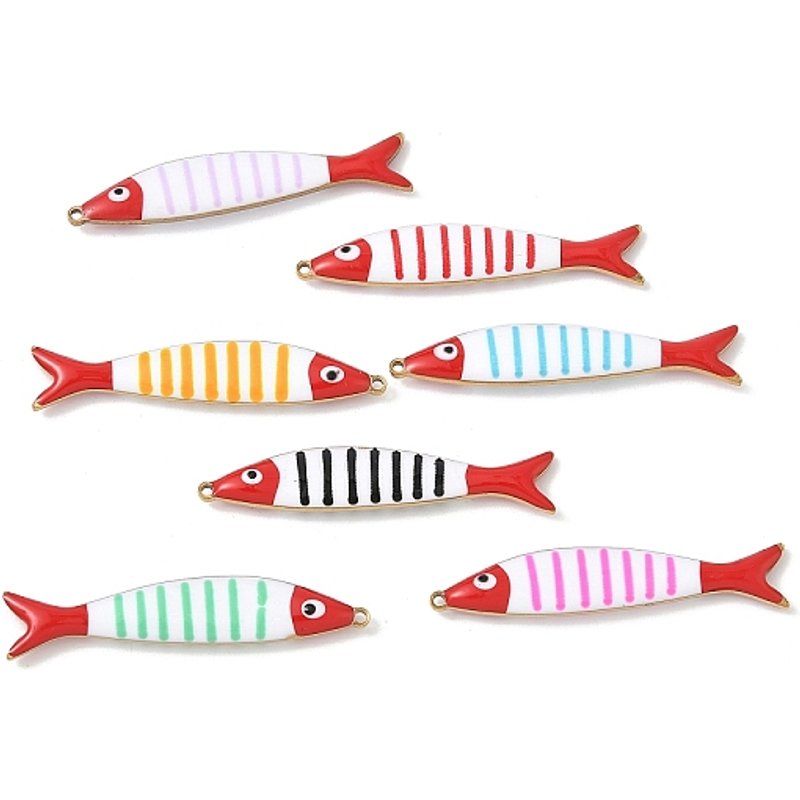 201 Stainless Steel Enamel Striped Fish Charms - Mixed Colors — Charms & Pendants