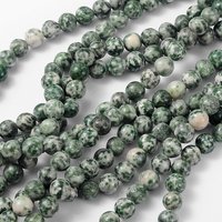 Brins de perles en jaspe vert tacheté, rond, 8mm, 46pcs — Perles à bijoux
