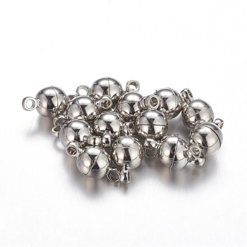 Brass Magnetic Clasps with Loops, Nickel Free, Round, Platinum — Jewelry Findings