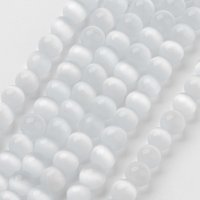 Perles Cat Eye, Rondes Blanches, 8mm, Trou de 1mm, Fil de 14-14.5 pouces — Perles à bijoux