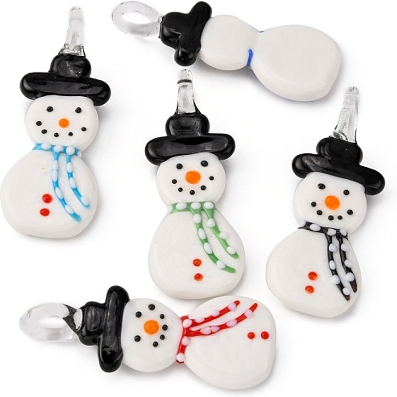 Handmade Lampwork Snowman Pendant, Mixed Colors, 65x25x10mm — Charms & Pendants