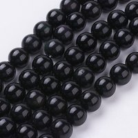 Brins de Perles d'Obsidienne Naturelle, Rondes, Grade AA, Noires, 10mm — Perles à bijoux