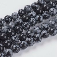 Fil de perles d'obsidienne flocon de neige, rond, 6mm