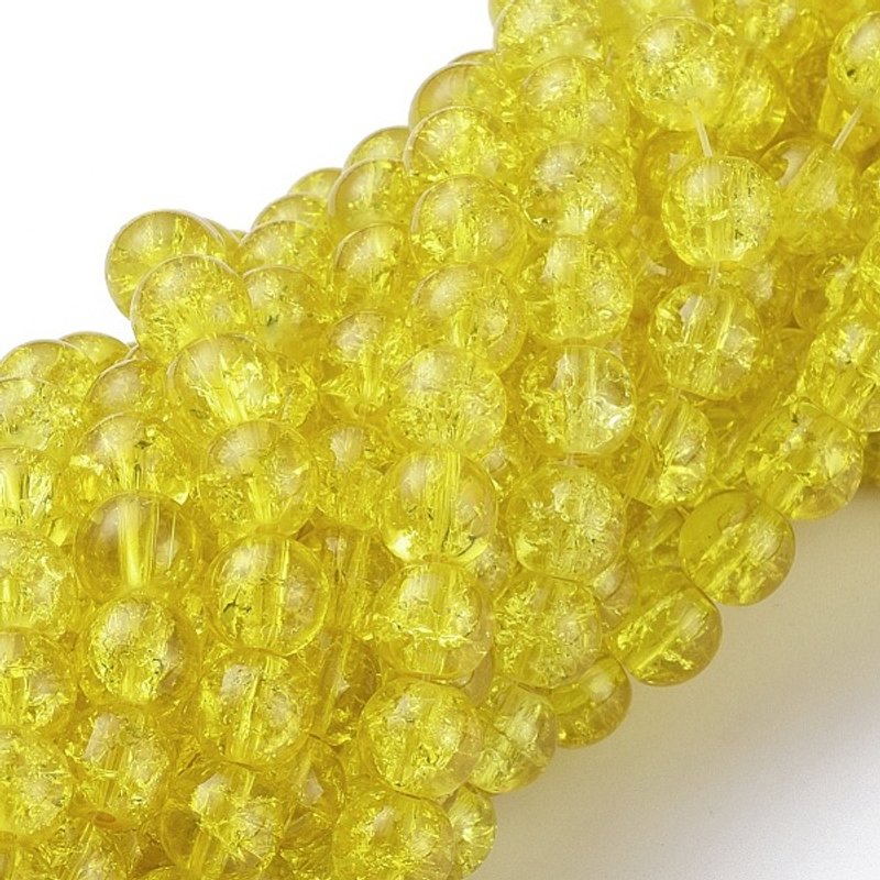 Spray Painted Crackle Glass Beads Strands, Round, Yellow, 8mm — Jewelry Beads
