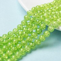 Brins de perles en verre craquelé peint en spray, rond, vert pâle, 8mm — Perles à bijoux