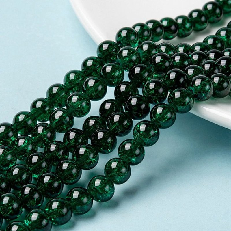 Spray Painted Dark Green Crackle Glass Beads Strands, 8mm — Jewelry Beads