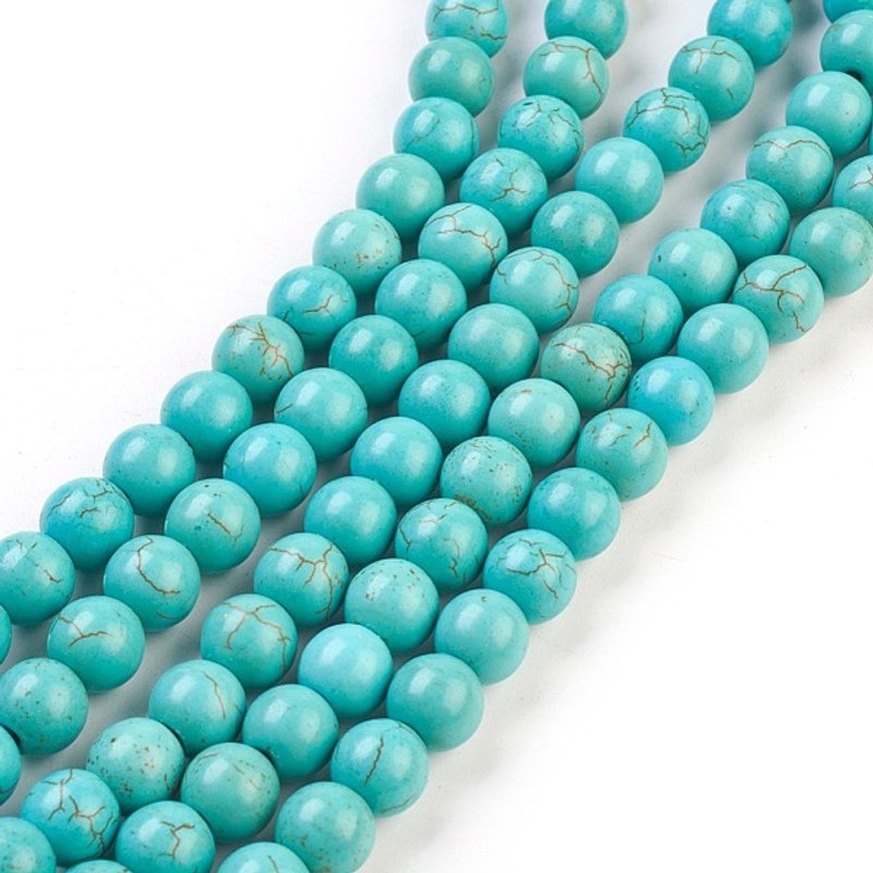 Brins de perles en turquoise synthétique, teintées, rondes, vert mer clair — Perles à bijoux